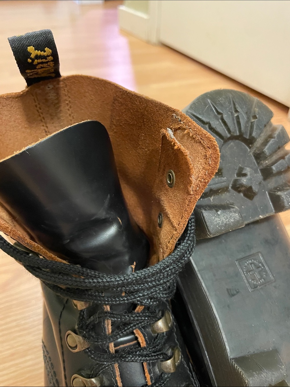 Dr. Martens Black Leather Lace-Up Lug Boots with Yellow Stitching - Picture 4 of 9